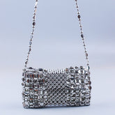 Sac à bandoulière tissé à la main en perles avec chaîne en argent pour téléphone portable et pièces de monnaie